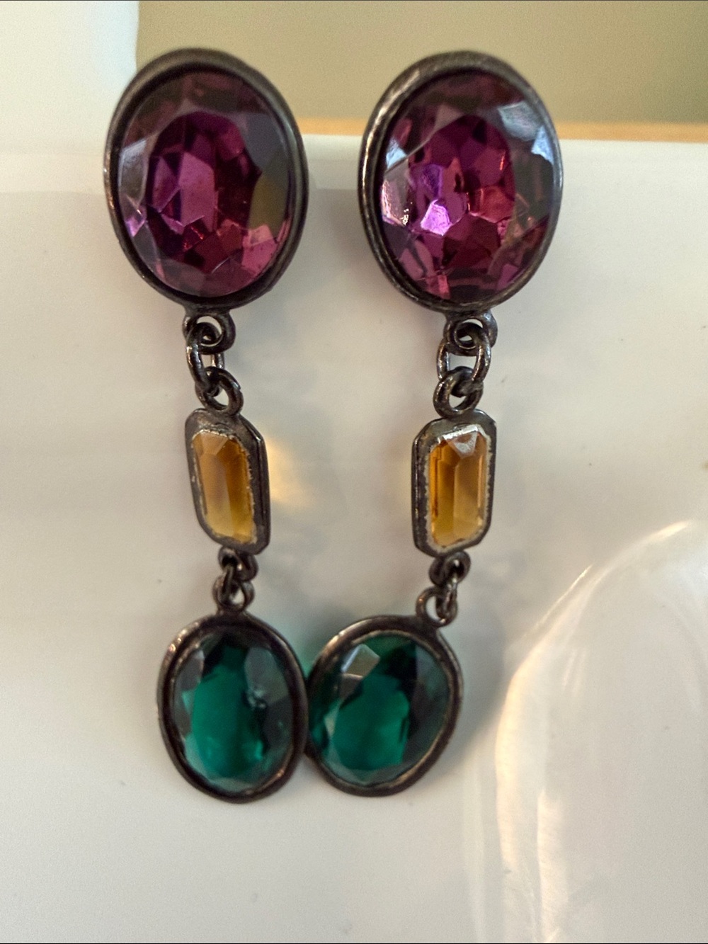 Vintage 90s Jewel Tone Gunmetal Grunge Glam Whimsy Goth Costume Jewelry Earrings